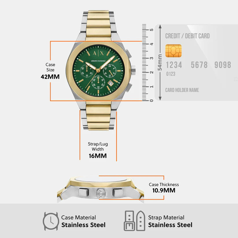Sync Men Quartz Green Dial Chronograph Stainless Steel Watch