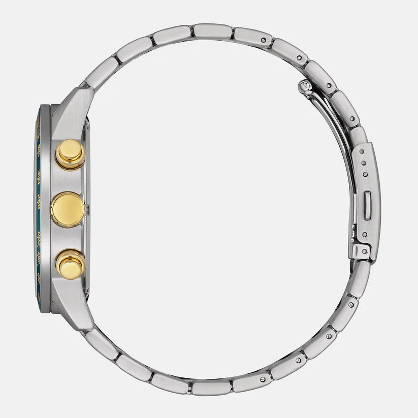 Men Quartz Green Dial Chronograph Stainless Steel Watch