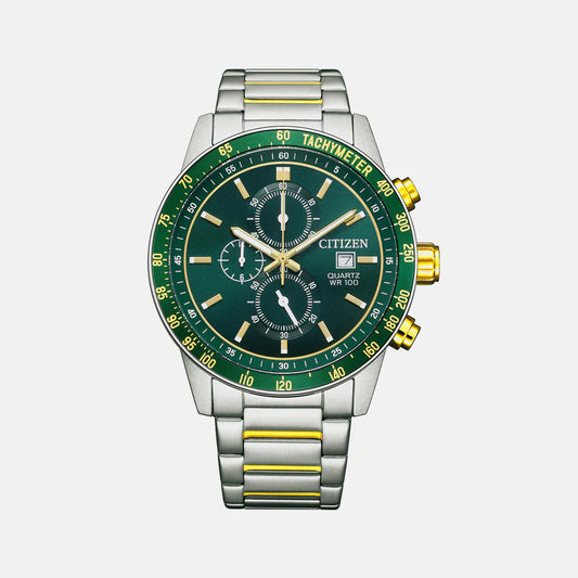 Men Quartz Green Dial Chronograph Stainless Steel Watch