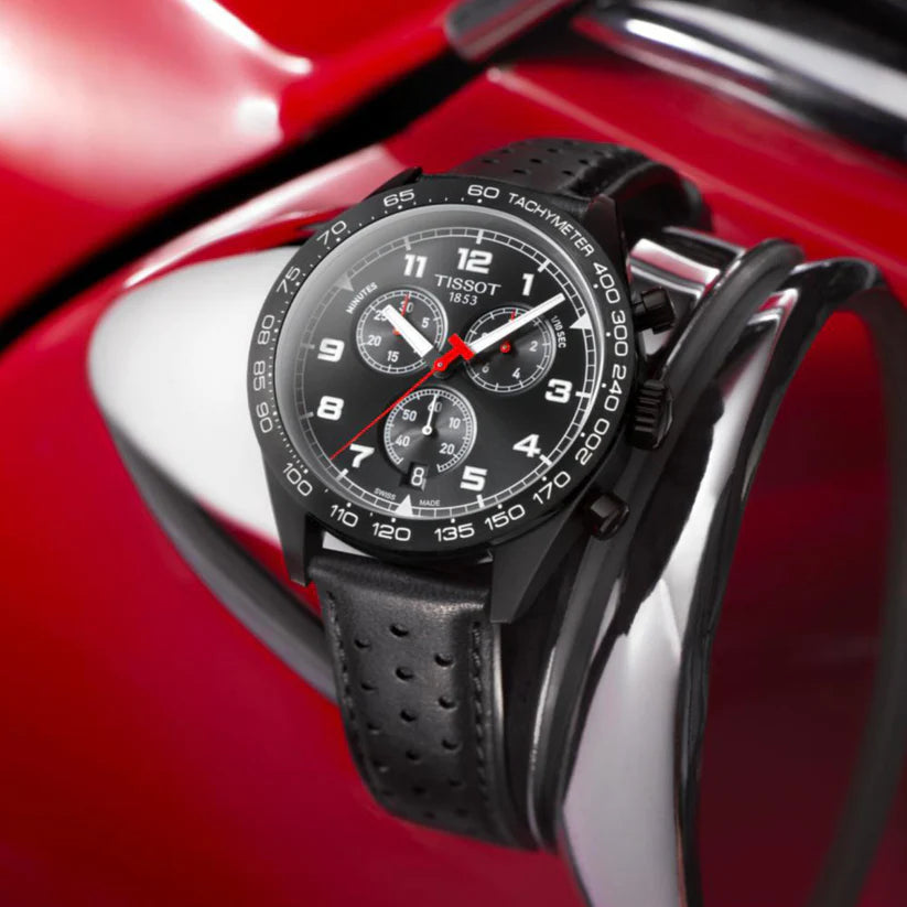 PRS 516 Men Quartz Black Dial Chronograph Leather Watch