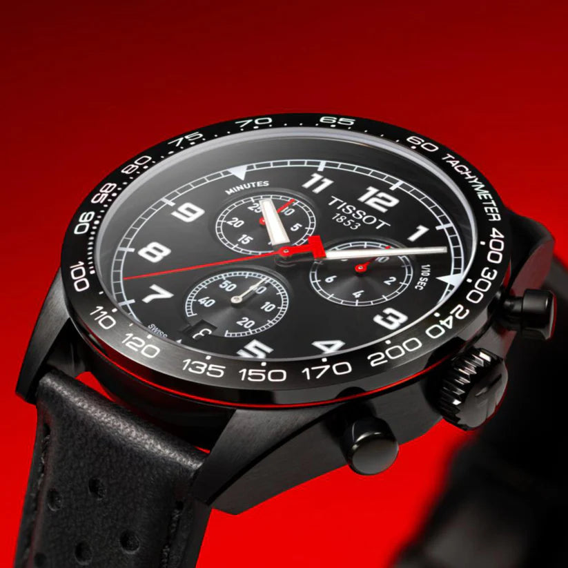 PRS 516 Men Quartz Black Dial Chronograph Leather Watch